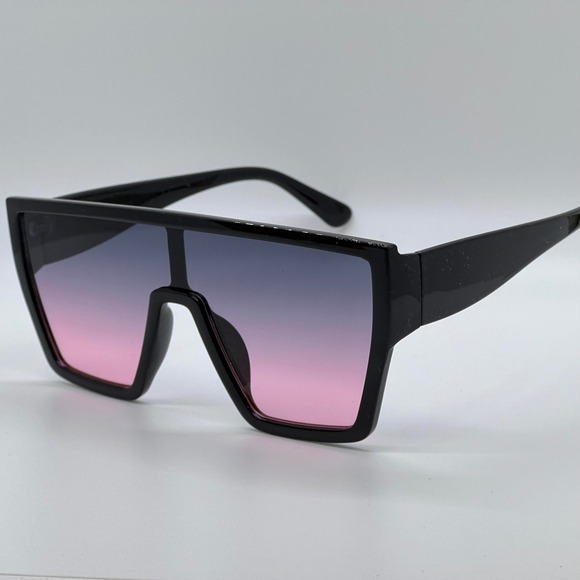Oversized Fashion Sunglasses Pink Blue Ombre Lens Square Frame Shield Sunnies - Picture 1 of 2